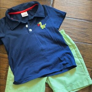 Navy Blue Kids Polo Shirt with Green Dinosaur Embroidery